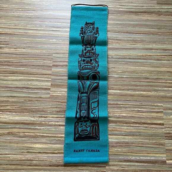 Totem Pole Fabric Wall Hanging Banner Banff Canada Vintage Souvenir 8.5x36" - Picture 2 of 5